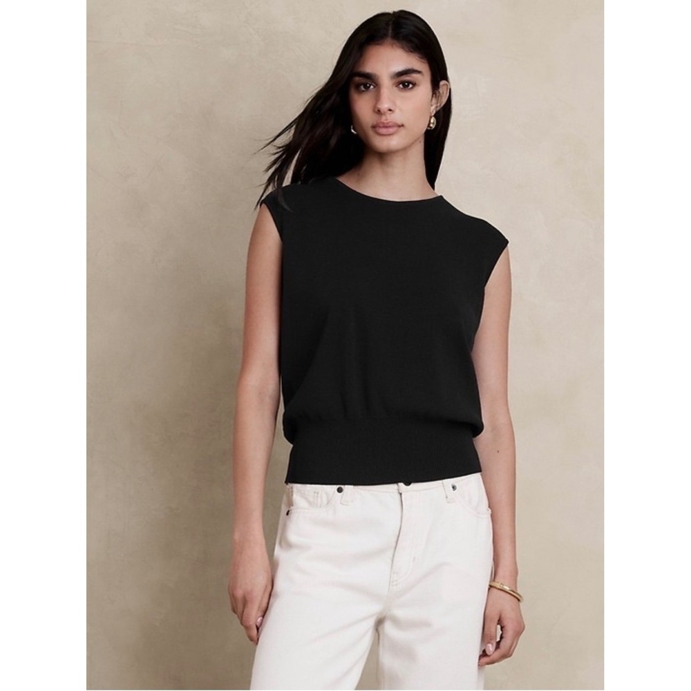 Banana Republic Elsa Drape-Back Knit Top Black Sleeveless Size L